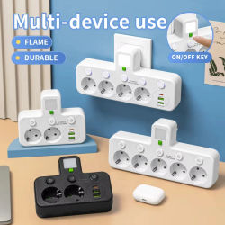 Regleta de Enchufes con Enchufe Europeo, 3 Tomas de CA + 2 Puertos USB + 1 Tipo C, Adaptador de Enchufe 6 en 1, Cargador Inalámbrico de Pared para Oficina en Casa