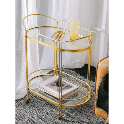 Carro de lujo con luz nórdica para sala de estar, estante extraíble dorado para comedor, mueble para té, vino, mueble lateral de vidrio