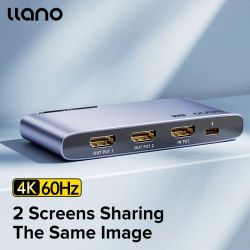 Llano HDMI Splitter 1 en 2 salidas, divisor HDMI 4K para monitores duales solo duplicado/espejo, divisor HDMI 1x2 amplificador 1 a 2