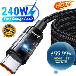 Cable de carga súper rápida USB a tipo C de 240W, QC 3,0, pantalla Digital LED, cargador de teléfono, Cable de datos para Samsung, Xiaomi, Huawei, OPPO