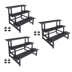 Soporte de Metal para plantas, estante de exhibición estable de 3 niveles para oficina, balcón, jardín interior y exterior, tienda de flores, color negro