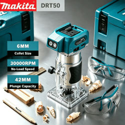 Recortadora Inalámbrica Makita DRT50 de 18V sin Escobillas para Trabajos de Acabado de Bordes en Muebles y Manualidades, Batería no Incluida