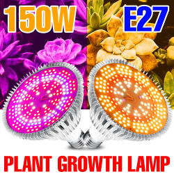 Bombilla LED de espectro completo para cultivo de plantas, caja de crecimiento hidropónico para semillas de flores de interior, 150W, E27, E14, lámpara UV IR