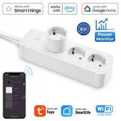 Regleta inteligente con Monitor de potencia, enchufe de la UE con WiFi, temporizador, tomacorriente para Alexa, Google, SmartThings, Tuya, 3