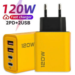Cargador USB PD de 120W tipo C, cargador de pared con enchufe europeo/estadounidense de carga rápida para iPhone, Samsung, Xiaomi, adaptador de carga rápida 3,0 para teléfono móvil