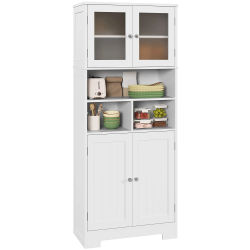 HOMCOM Mueble buffet de cocina, armario de cocina, vajilla, 4 puertas, nichos y estantes regulables, puertas de cristal, mueble R