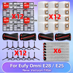 Compatible con ( Eufy Omni E25 / E28 ) Piezas de Aspiradora 【Filtro Nueva Versión】 Cepillo Principal Rodillo Cepillo Lateral Paño de Mopa Bolsa de Polvo Accesorios