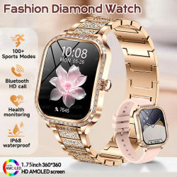 Reloj de Diamantes de Moda para Mujer, Pantalla HD de 1.75 Pulgadas 360*360, Monitor de Frecuencia Cardíaca y Oxígeno en Sangre, Reloj Inteligente con Llamadas Bluetooth, Nuevo 2026