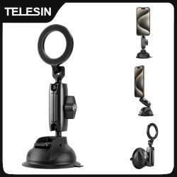 TELESIN Soporte magnético para teléfono para automóvil Ventosa 360 ° Soporte de montaje ajustable para coche para teléfono móvil Iphone HUAWEI SAMSUNG XIAOMI