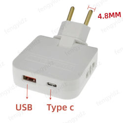 Adaptador de cargadores de extensión UE, convertidor de enchufe giratorio 4 en 1, 180 grados, para toma de carga de teléfono móvil con Usb y tipo c