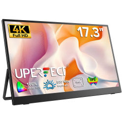 UPERFECT 17.3 "4K Monitor portátil UHD 500 Nit 3840X2160 Pantalla IPS Pantalla de juegos HDR FreeSync Altavoz Tipo-C HDMI VESA Compatible para PC portátil Mac Teléfono PS4/5 Conmutador Xbox
