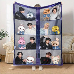 Manta de Franela con Diseño de Personajes Skz, Impresión Plana 2D, Ligera y Acogedora, para Todas las Estaciones, para Dormitorio, Sala de Estar, Camping