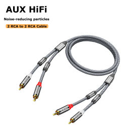 Cable de Audio Riksoin 2RCA a 2RCA, con Partículas Antiruido, Trenzado de Nailon, Resistente para DVD/PC/TV/Amplificador/Subwoofer/Altavoz (Gris)