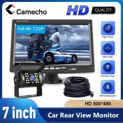 Camecho Monitor de coche de 7 pulgadas vista trasera impermeable 4 pines IR visión nocturna cámara de estacionamiento inverso para autobús camión RV caravana remolques