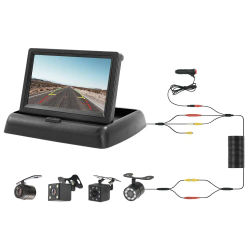 Monitor plegable para coche, pantalla TFT LCD HD de 4,3 pulgadas con cámara de visión trasera, LED de respaldo para estacionamiento de vehículos de fácil instalación