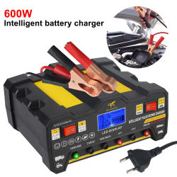 Cargador Inteligente de Reparación por Pulsos de 300AH, 220W, Pantalla LCD, Totalmente Automático para Baterías de Plomo-Ácido Secas y Húmedas, Enchufe Europeo, Cargador de Baterías para Automóvil