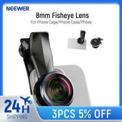 NEEWER Lente ojo de pez de 8 mm con 220 ° Clip para lente de teléfono con rosca gran angular y 17 mm, también para jaula de teléfono/funda de teléfono/abrazadera de teléfono/placa trasera
