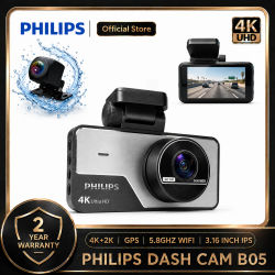 Cámara para Auto PHILIPS B05 4K+2K HDR, Doble Lente Delantera y Trasera, Pantalla IPS de 3.16 Pulgadas, WiFi 2.4G/5.8G, Aplicación, GPS, Detección de Movimiento y Estacionamiento 24H, DVR para