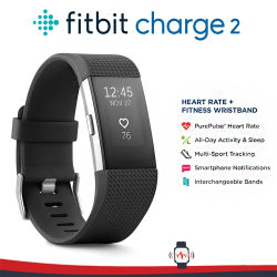 Pulsera Inteligente Fitbit Charge 2, Monitor de Ritmo Cardíaco, Podómetro, Notificaciones de Llamadas, GPS, Compatible con iOS y Android