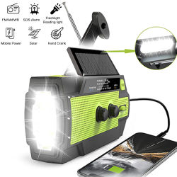 Manivela Solar portátil de mano, Radio AM/FM para supervivencia, Radio alimentada por batería recargable, Cargador USB, linterna, lámpara de lectura