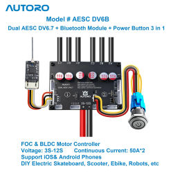 Controlador de Motor BLDC FOC Autoro DV6.7B ESC con Bluetooth, 12S 50A, Basado en el Controlador VESC 6 para Patinetas Eléctricas y Scooters DIY