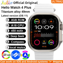 Smartwatch 2025 oficial Original Hello Watch 4 Plus ULTRA 2 AMOLED 4G ROM NFC GPT brújula Bluetooth llamada 49mm reloj inteligente hombres