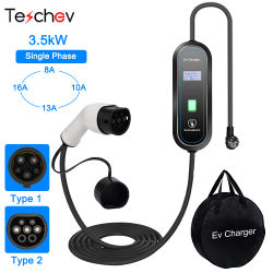 Teschev 3.5KW 16A EV cargador portátil Type2 EVSE caja de carga cargador de coche eléctrico J1772 Type1 cargador de vehículo eléctrico