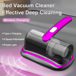 Aspiradora inalámbrica de mano para colchones con luz UV-C, filtro HEPA y vibración ultrasónica de 12KPa para cama, sofá, asiento de coche y alfombra.