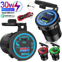Toma de cargador USB de 30W/85W, toma de cargador impermeable PD tipo C y puerto USB QC3.0, toma USB para coche, barco, camión marino, 12V