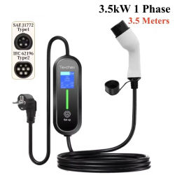 Cargador de Coche Portátil Nuevo Tipo 1 Tipo 2 GBT, Cargador EV Portátil de 16A con Cable de 3.5M 5M, Corriente Ajustable, Estación de Carga para Coche