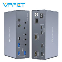 Conmutador KVM USB C, Monitor Dual, multiordenador, HDMI, 4K @ 120Hz, estación de acoplamiento KVM, compartir 2 monitores, dispositivo USB 3,2, micrófono de Audio