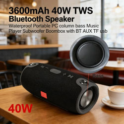 Altavoz de Bajos Impermeable de 40 W y 3600 mAh, Columna Portátil Bluetooth TWS, Subwoofer, Reproductor de Música, BT, AUX, TF, USB