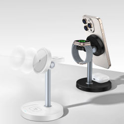 Soporte de cargador inalámbrico rápido de 15W, cargador inalámbrico magnético 3 en 1 para iPhone serie 12-16, iWatch y AirPods, ángulo ajustable