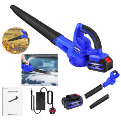 Sopladora de Hojas Inalámbrica 21V 4000mAh, 110MPH Aspirador con 2 Tubos para Césped Auto Esquinas, Ligera 2kg para Jardín, Tritura Hojas Otoño Invierno, Carga Rápida 35-45min