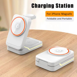 Soporte de cargador inalámbrico rápido de viaje plegable magnético 3 en 1 para Magsafe iPhone 16 15 14 13 12 Pro Apple Watch 2-9 SE Airpods Pro