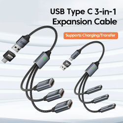 Cable de Expansión HUB USB Tipo C 3 en 1, Divisor de Múltiples Puertos, Adaptador de Corriente para Cargador de Teléfono, Carga OTG para Teléfono y Tableta
