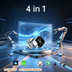 Adaptador Inalámbrico 4 en 1 para Carplay, Conexión Android Auto, Airplay, Mirror Link, Plug and Play, Bluetooth para Apple y Android