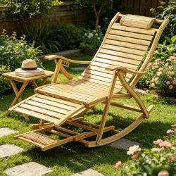 Silla Mecedora Plegable de Bambú para Sala de Estar, Dormitorio, Jardín, Muebles de Interior y Exterior, Sillas Reclinables Ajustables
