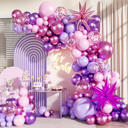 Kit de Guirnalda de Globos Metálicos en Forma de Estrella Explosiva en Magenta, Morado y Rosa para Decoración de Bodas, Baby Shower, Fiestas de Cumpleaños de Princesas