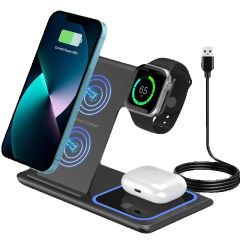 Cargador Inalámbrico Rápido LED 3 en 1 de 15W, Base de Carga Plegable para iPhone 17-11, Apple Watch 9 8 7 6 5, Airpods Pro