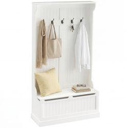 Mueble de entrada HOMCOM con banco y perchero 3 en 1, banco de almacenamiento con 5 ganchos para sala de estar o pasillo, 96x34x cm, color crema