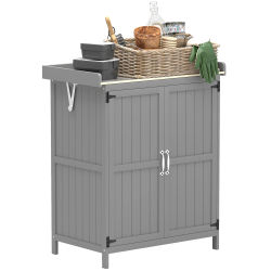 Mueble de jardín Outsunny con 2 puertas y estante, techo abatible de acero inoxidable, mesa para macetas, mesa de jardinería para terraza, 74x43x88 cm, Gris