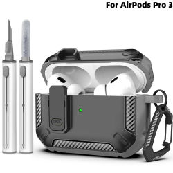 2025 para Airpods Pro 3 funda para auriculares con bloqueo seguro carcasa dura a prueba de golpes cubierta protectora completa con bolígrafo de limpieza para AirPods Pro 3