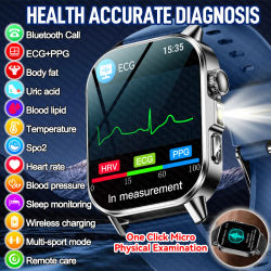Nuevo Reloj Inteligente ECG para Hombre con Diagnóstico Preciso de Salud, Presión Arterial, Oxígeno en Sangre, Grasa en Sangre, Ácido Úrico, Temperatura, Llamadas Bluetooth