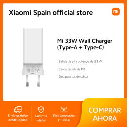 Oficial | Cargador de pared Mi de 33W (Tipo-A + Tipo-C), Recarga rápida y sin preocupaciones, Carga rápida PD, Compacto y portátil