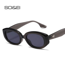 SO & EI Ins Popular moda ovalada mujeres gafas de sol de lujo marca Retro diseñador Color gelatina tonos UV400 hombres remaches gafas de sol