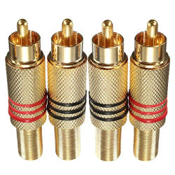 4 Uds 2 pares de conector adaptador de Cable de Audio y vídeo de soldadura con enchufe macho RCA dorado nuevo ideal para altavoces de Audio