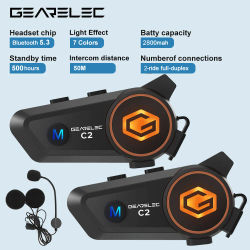 GEARELEC C2 casco de motocicleta Bluetooth intercomunicador auriculares 5,3 50m rango 2 conductores IP67 impermeable Multicolor comunicación inalámbrica