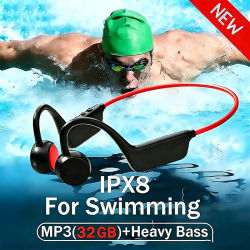 Auriculares de Conducción Ósea Inalámbricos para Natación, Auriculares Deportivos IPX8 Bluetooth 5.4 con Micrófono, Resistentes al Agua, para Ejercicio y Fitness 2026