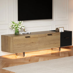 Mueble para TV con 4 cajones y compartimentos abiertos, iluminación LED – sala de estar – 180×38×49 cm – tela de madera negra